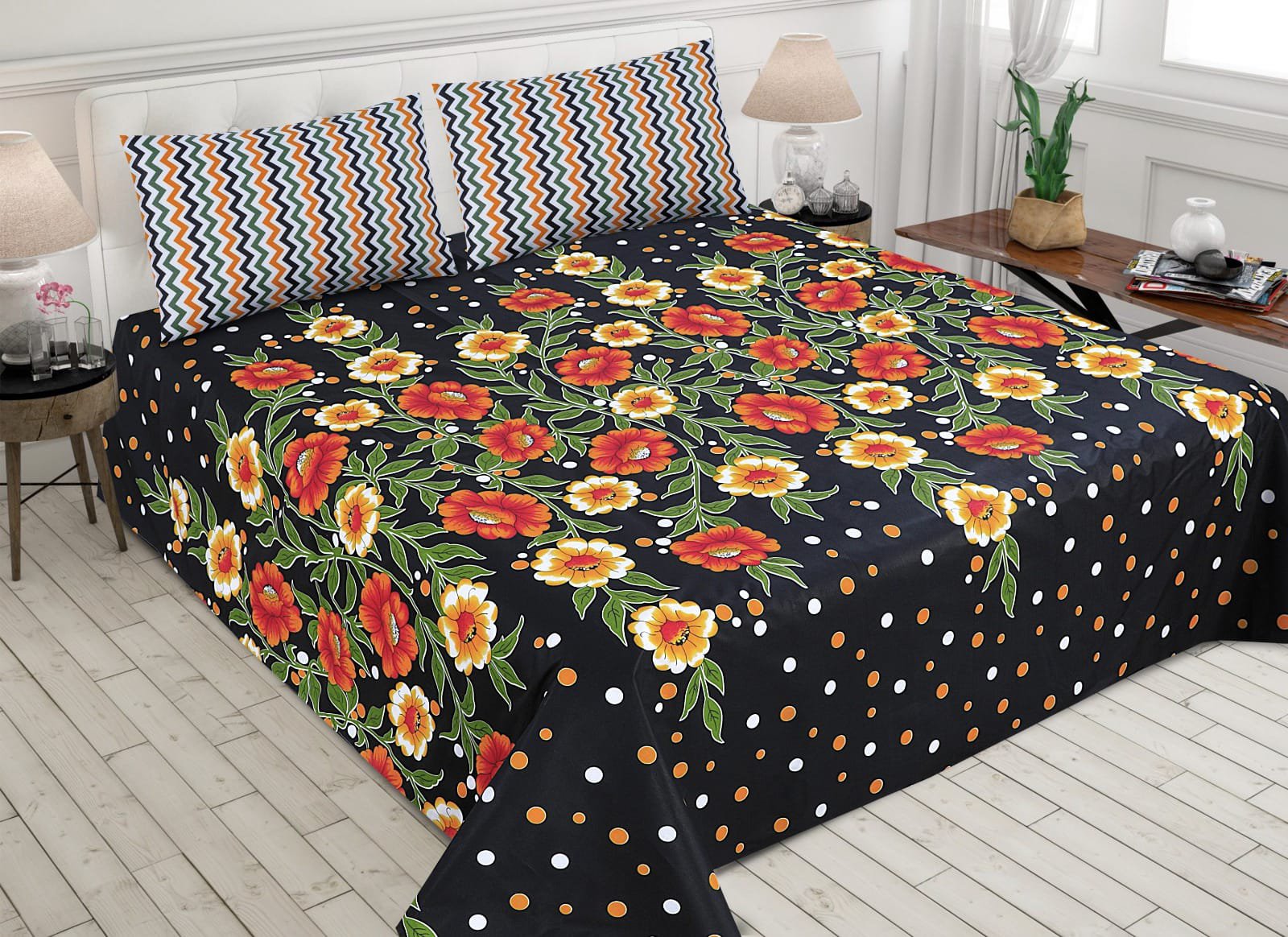 BLACK DOTE 3Pc- BED SHEET SET