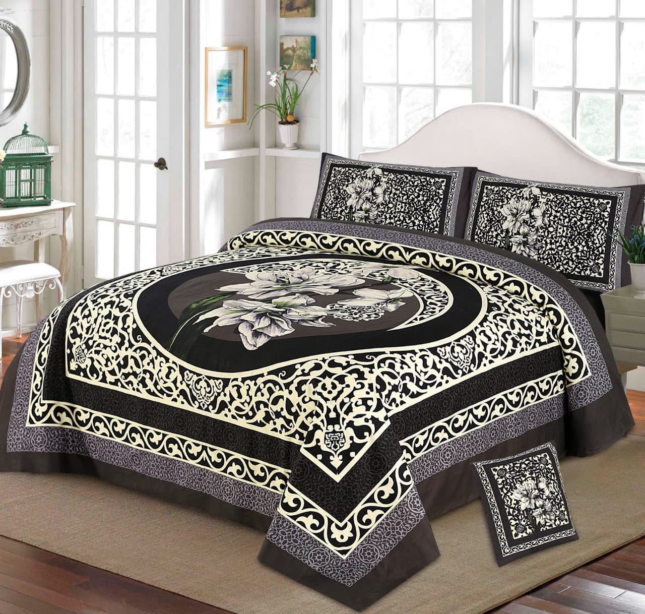 4Pcs 3D Panel Crystal Cotton Bedsheet Set