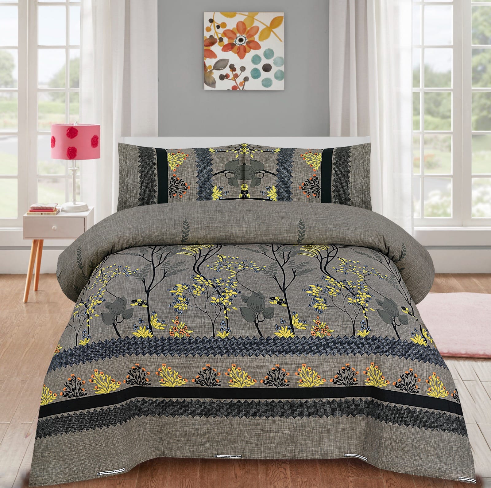3D Crystal Cotton 3pcs King Size Bedsheet Set