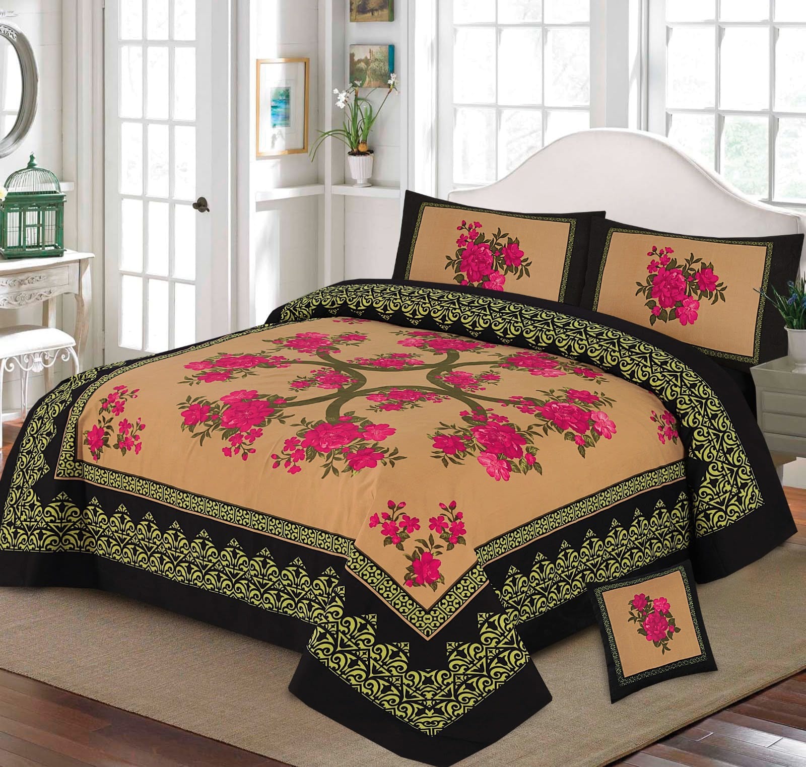 4Pcs 3D Panel Crystal Cotton Bedsheet Set