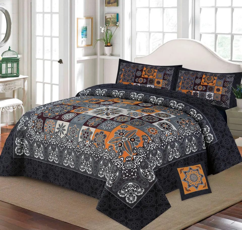 4Pcs 3D Panel Crystal Cotton Bedsheet Set