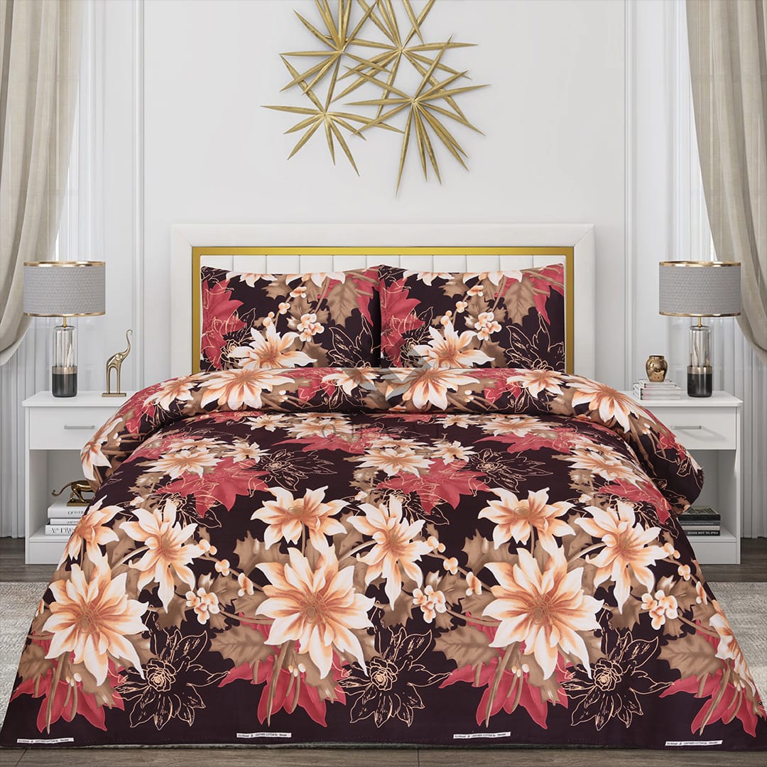 3D Crystal Cotton 3pcs King Size Bedsheet Set