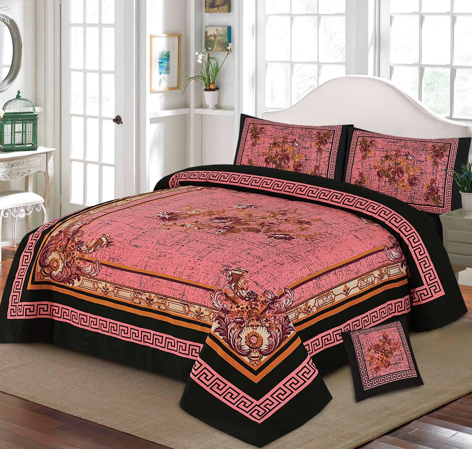 4Pcs 3D Panel Crystal Cotton Bedsheet Set