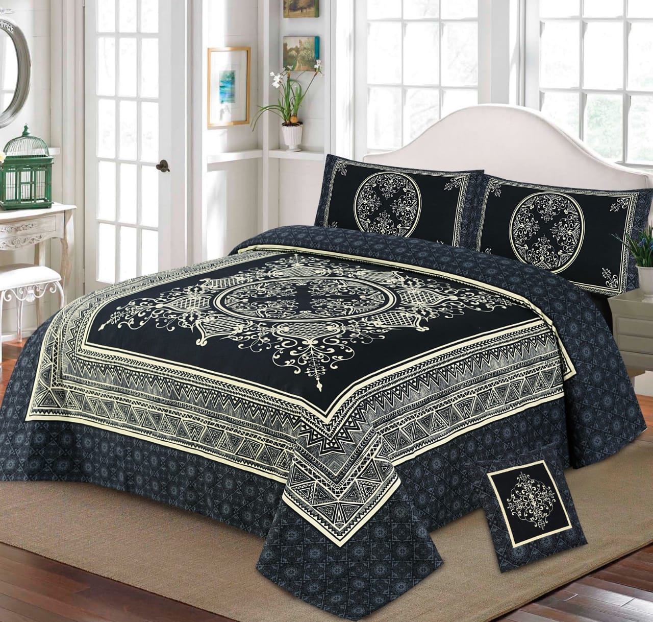 4Pcs 3D Panel Crystal Cotton Bedsheet Set