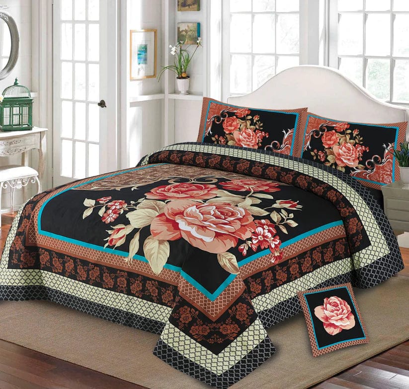 4Pcs 3D Panel Crystal Cotton Bedsheet Set