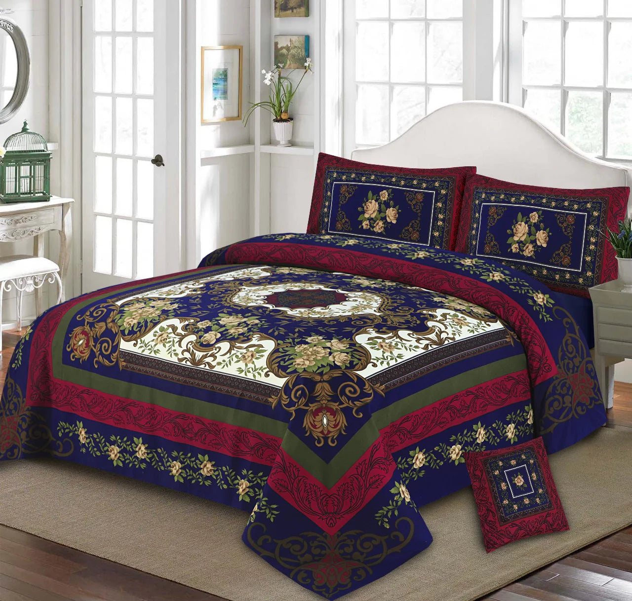 4Pcs 3D Panel Crystal Cotton Bedsheet Set