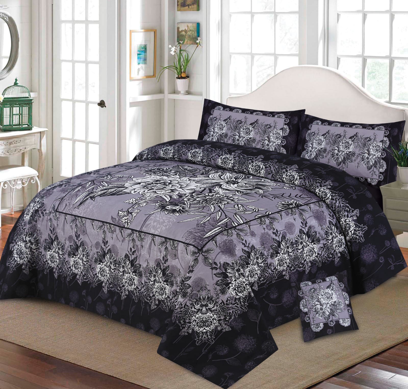 4Pcs 3D Panel Crystal Cotton Bedsheet Set