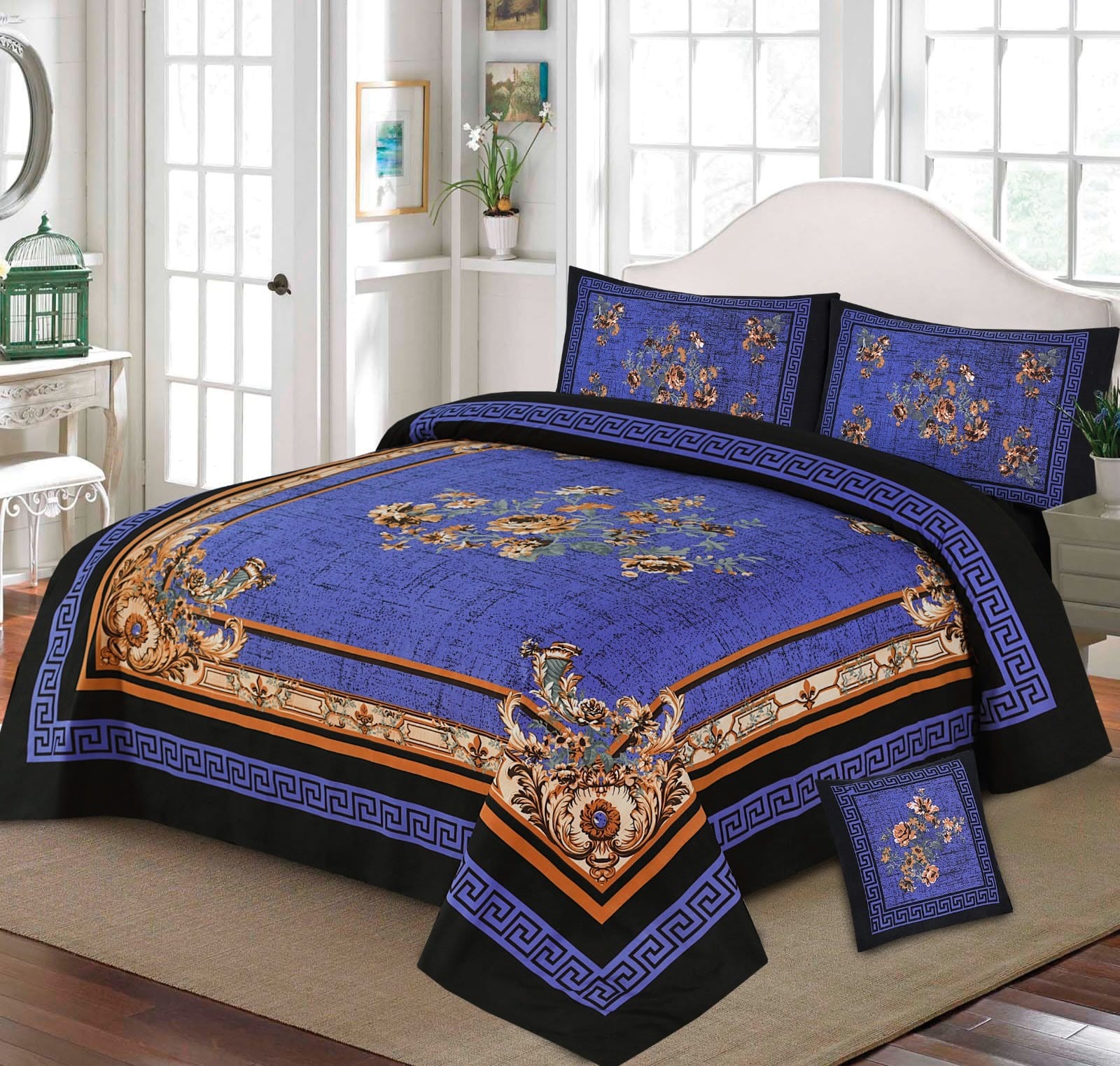 4Pcs 3D Panel Crystal Cotton Bedsheet Set