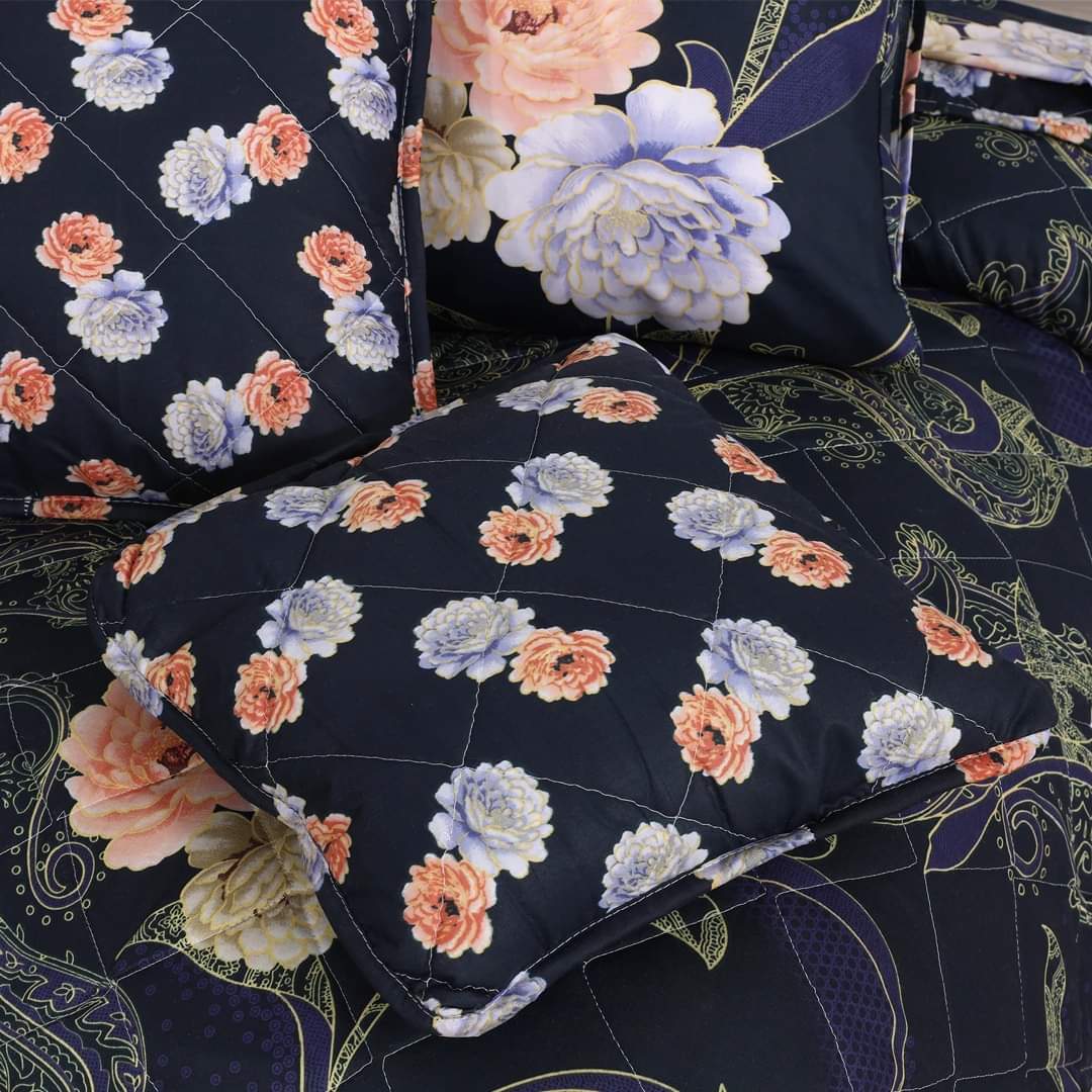 Blue Floral-7pc Summer Comforter Set. ( Light Filling)