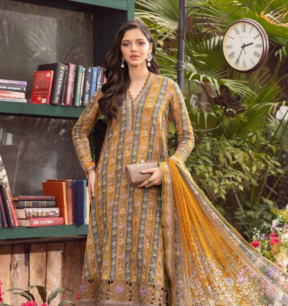 Printed Patch Emb Lawn 3 Piece Unstitched Suit ML -012 Summer Collection