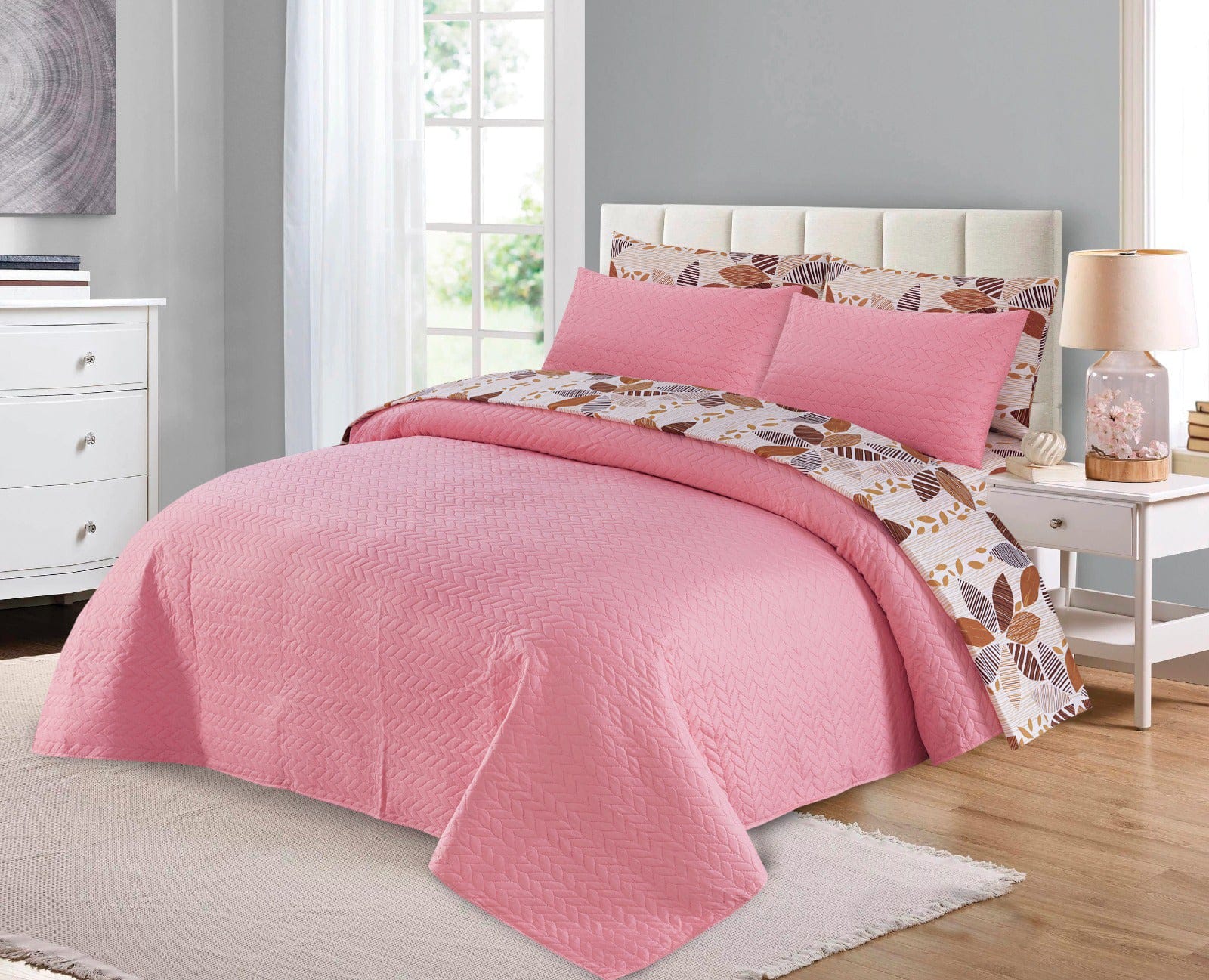 Luxury 6pc Comforter Set Ultrasonic Quilted Bedspread Solid colored