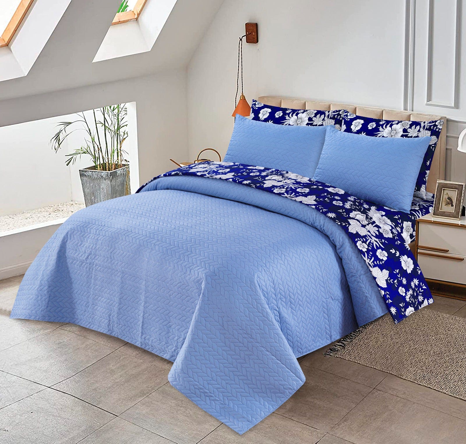 Luxury 6pc Comforter Set Ultrasonic Quilted Bedspread Solid colored