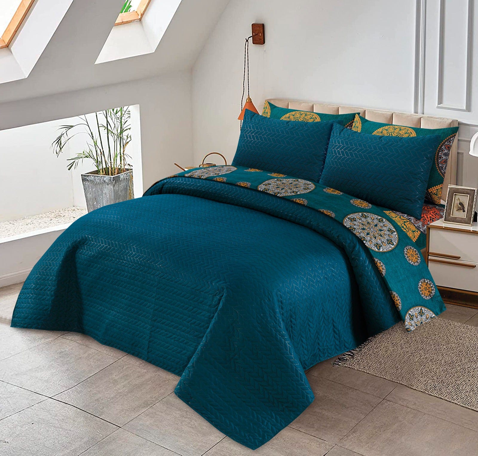 Luxury 6pc Comforter Set Ultrasonic Quilted Bedspread Solid colored