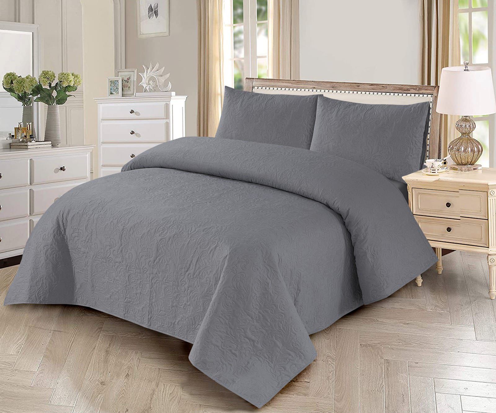 3-Piece Limed Oak Plain Bedspread