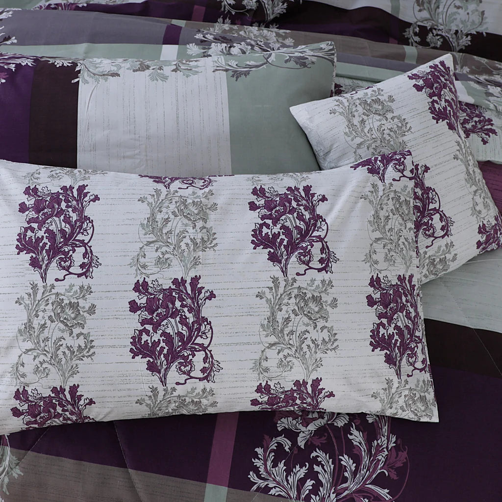 Grey Paisley & Purple-7pc Summer Comforter Set. ( Light Filling)