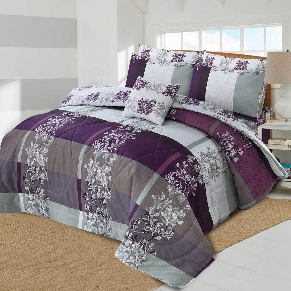 Grey Paisley & Purple-7pc Summer Comforter Set. ( Light Filling)