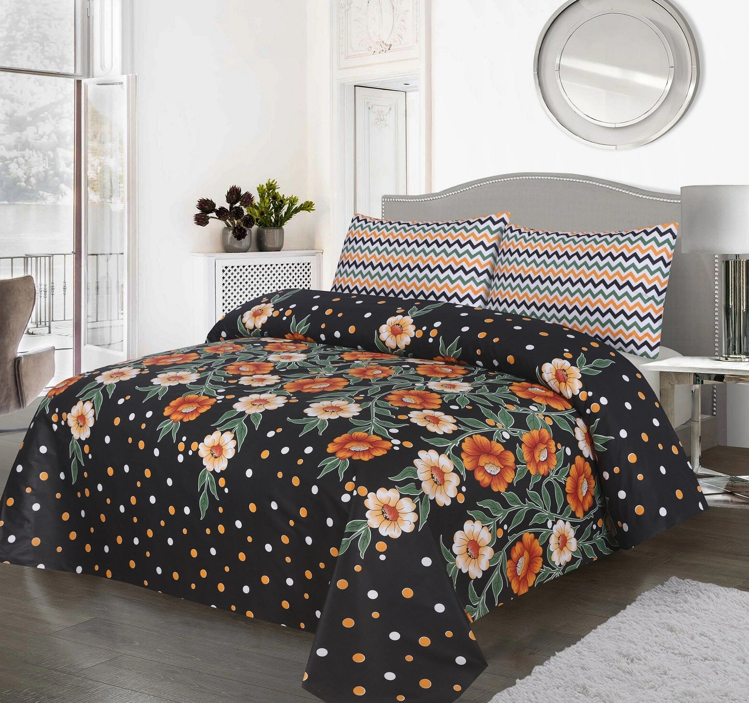 Black Multi-7pc Summer Comforter Set. ( Light Filling)
