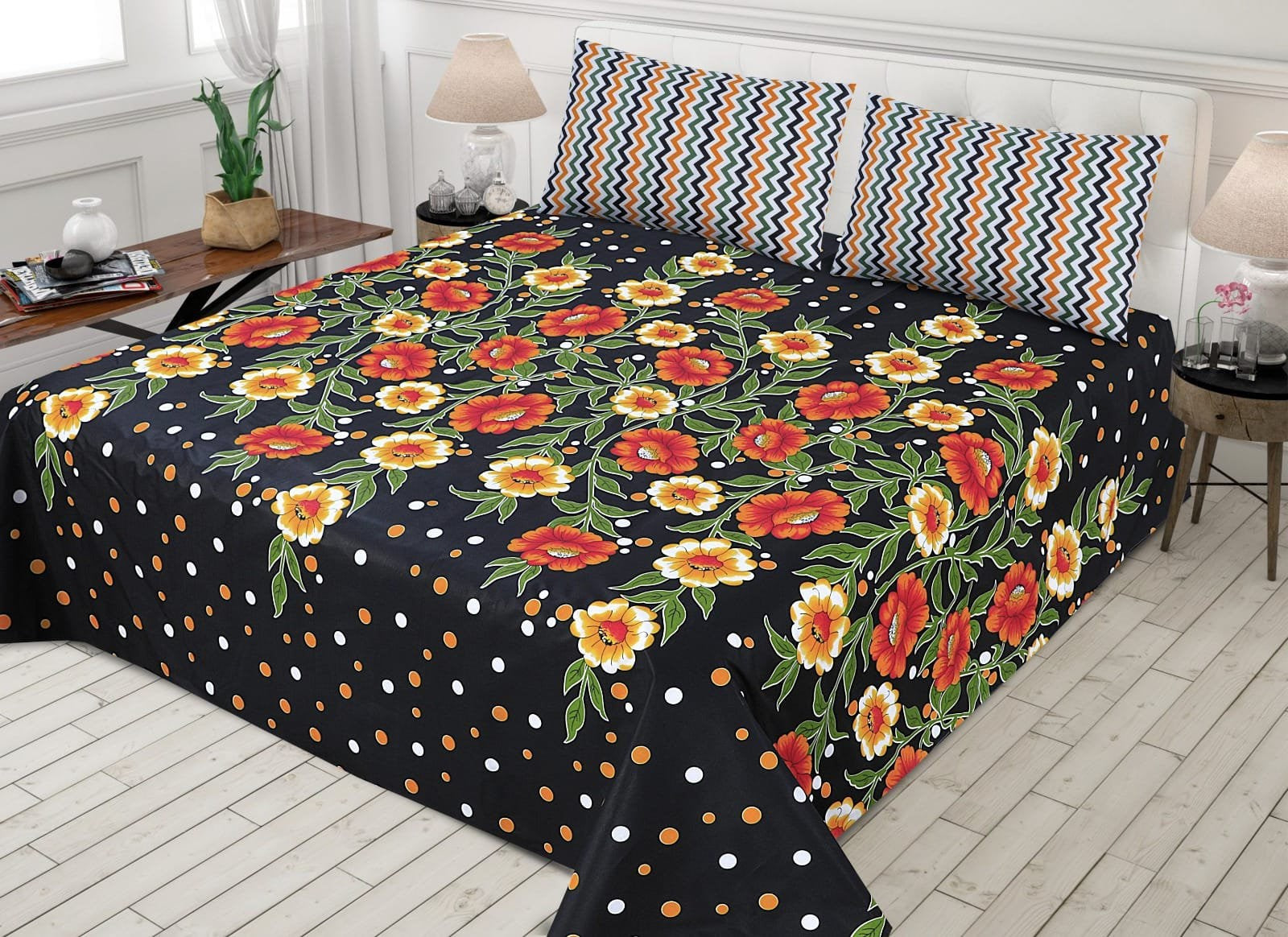 BLACK DOTE 3Pc- BED SHEET SET