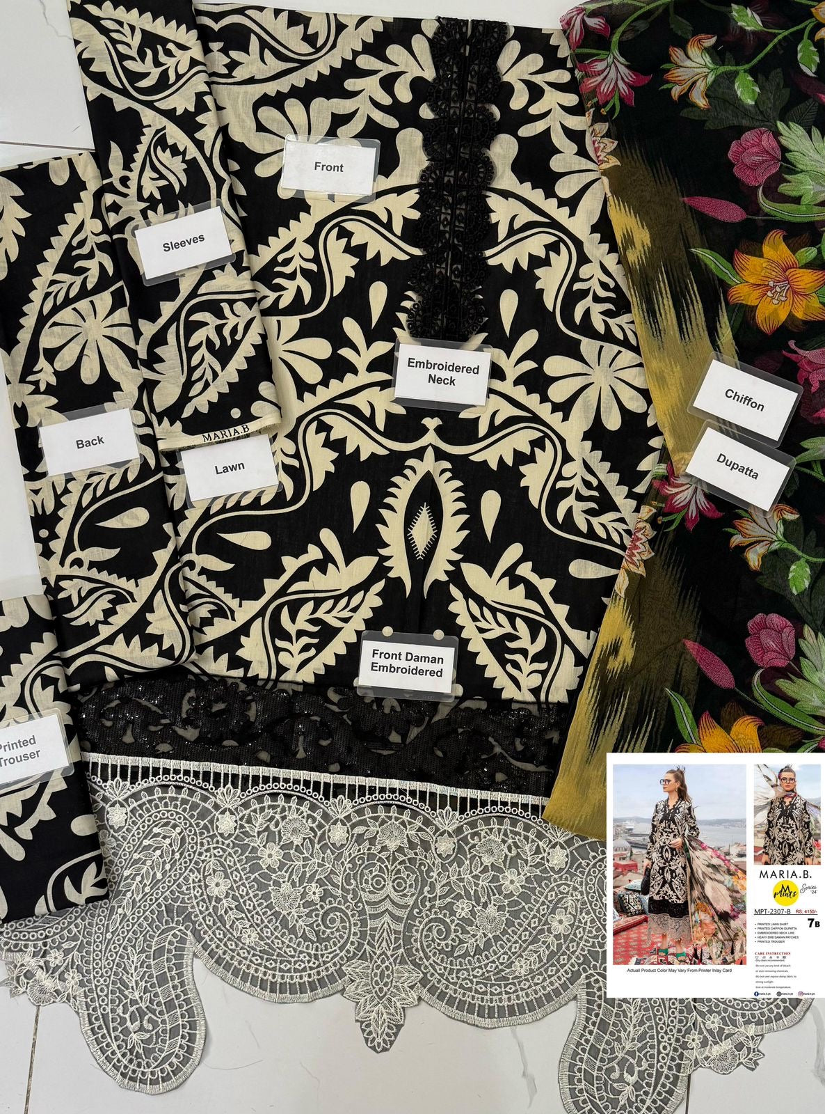 Printed Patch Emb Lawn 3 Piece Unstitched Suit ML -022 Summer Collection