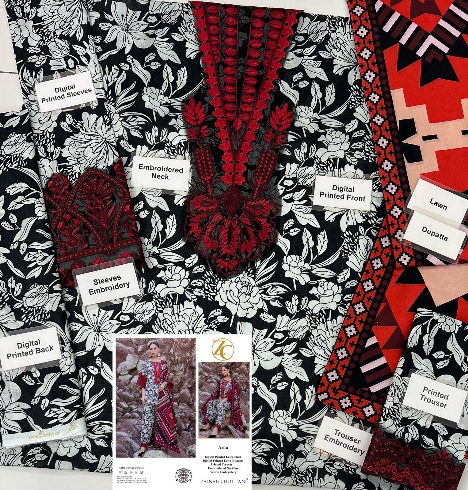 ZC Printed Patch Emb Lawn 3 Piece Unstitched Suit MI -03 Summer Collection