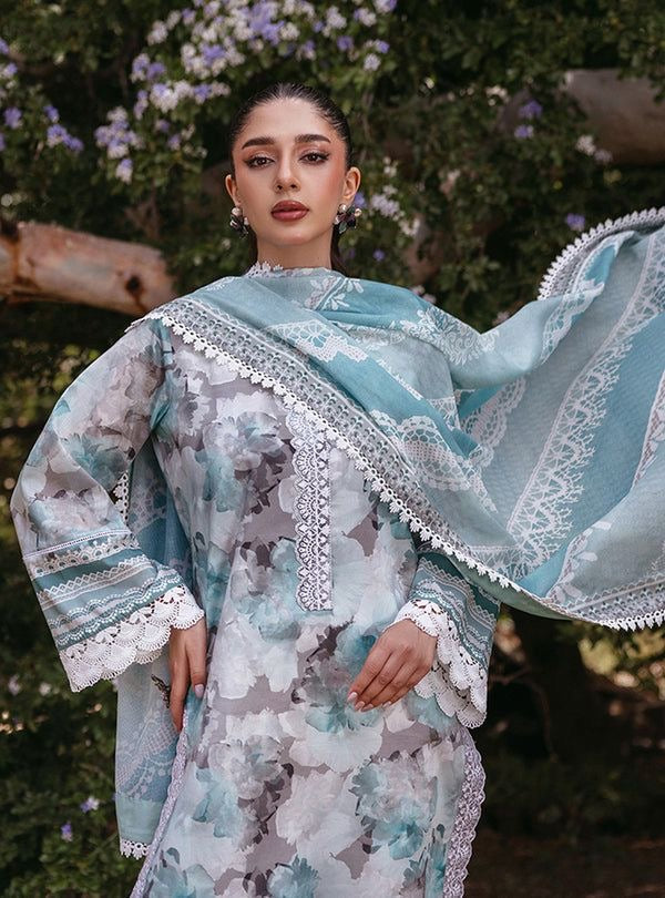Printed Patch Emb Lawn 3 Piece Unstitched Suit MI -06 Summer Collection