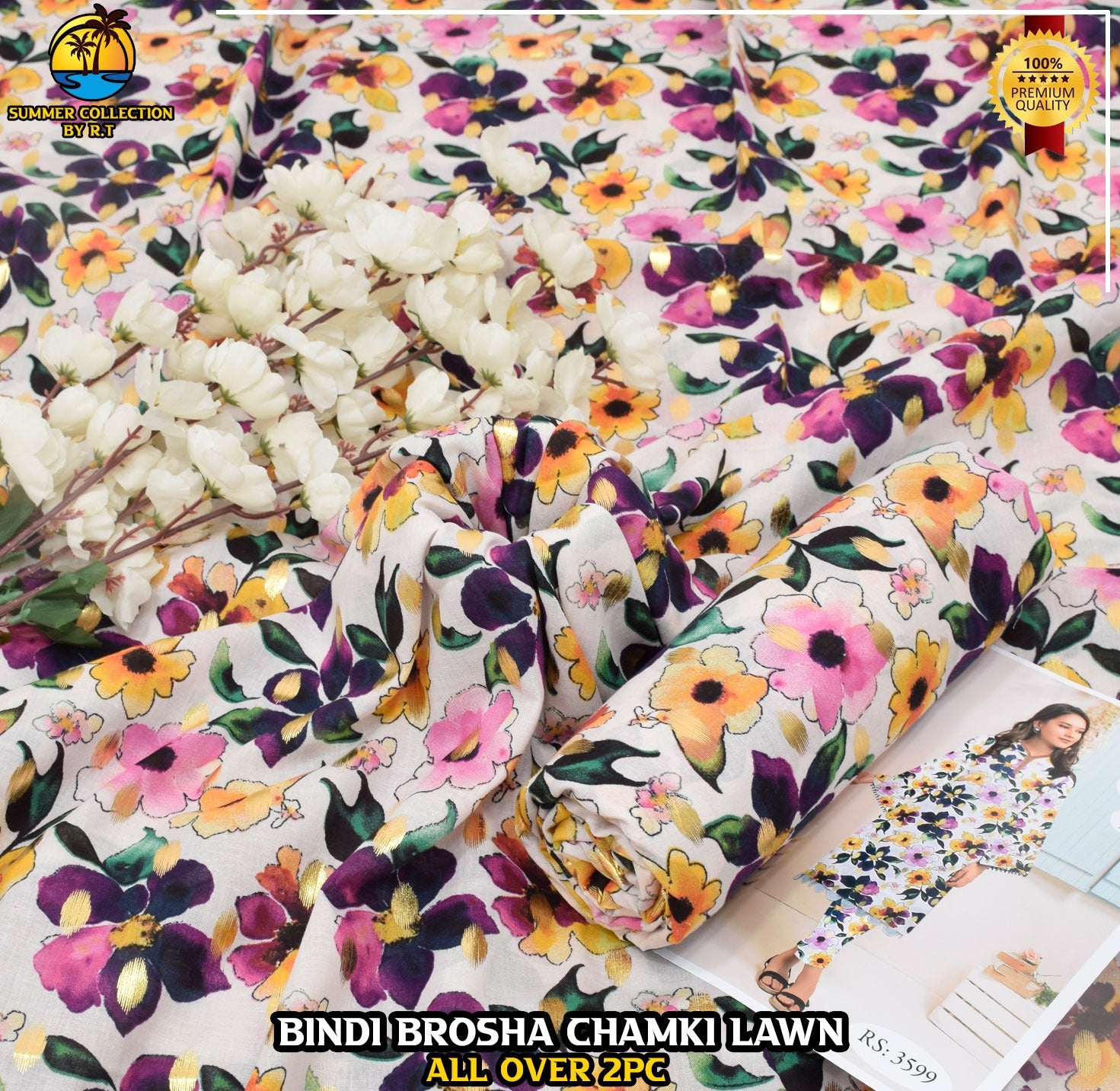Digital Print & Bindi Chamki Allover 2pc Lawn ML-001