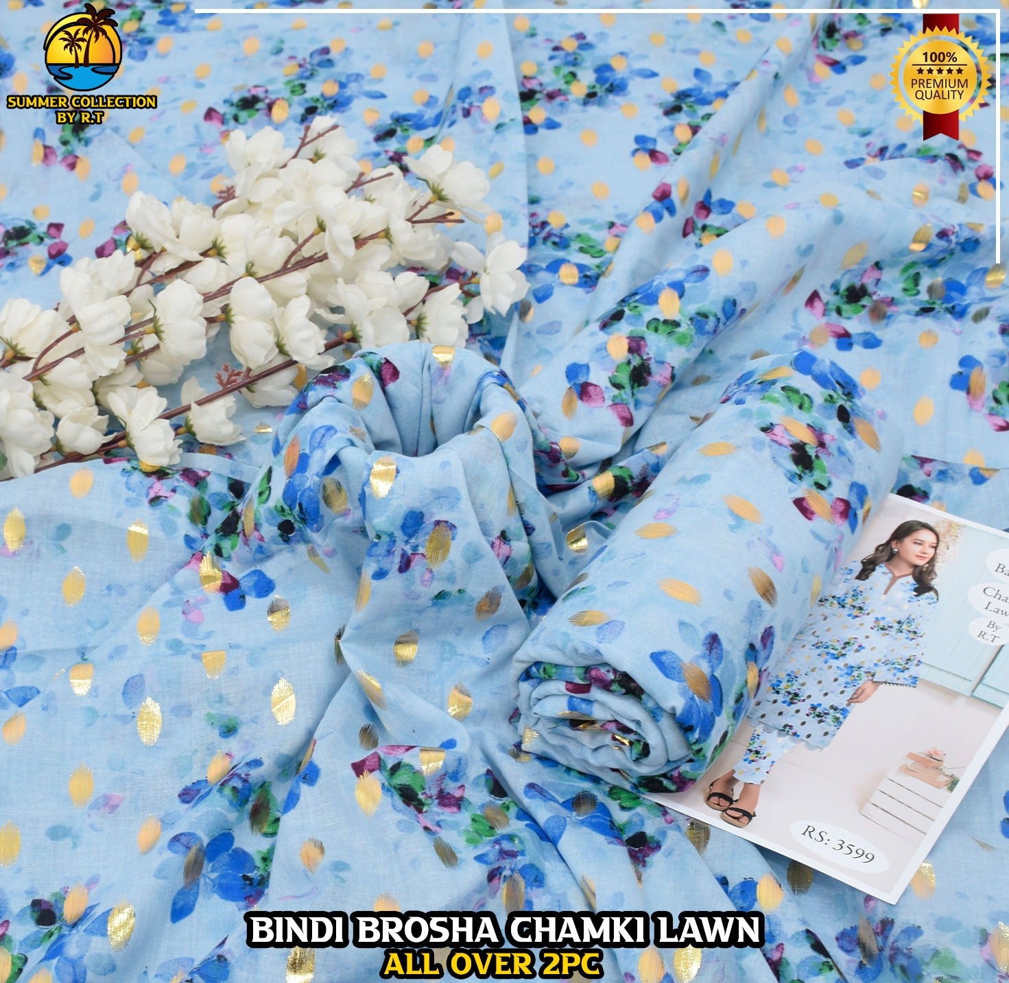 Digital Print & Bindi Chamki Allover 2pc Lawn ML-001