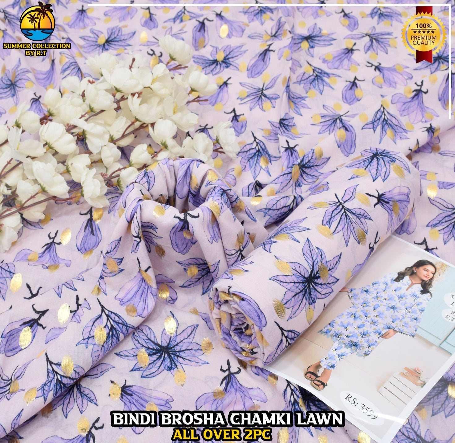 Digital Print & Bindi Chamki Allover 2pc Lawn ML-001