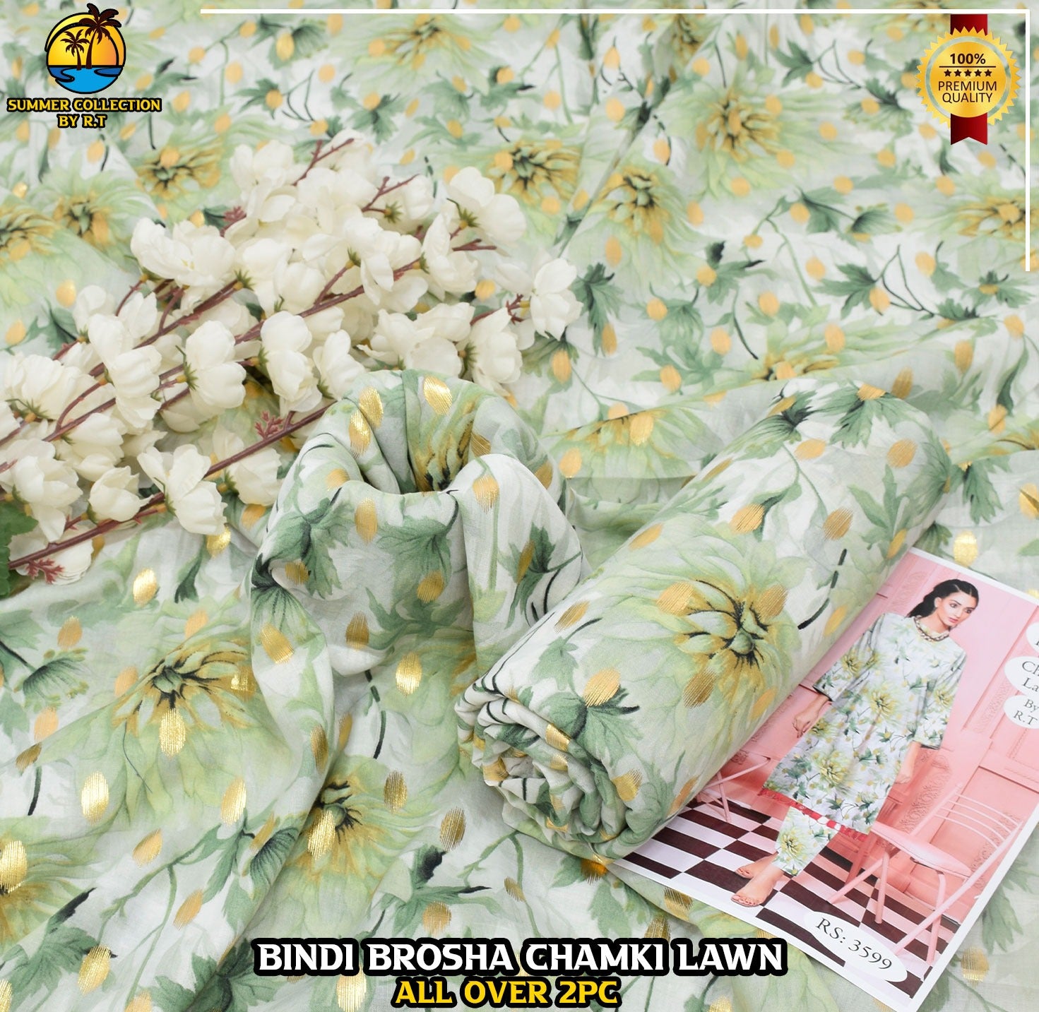 Digital Print & Bindi Chamki Allover 2pc Lawn ML-001