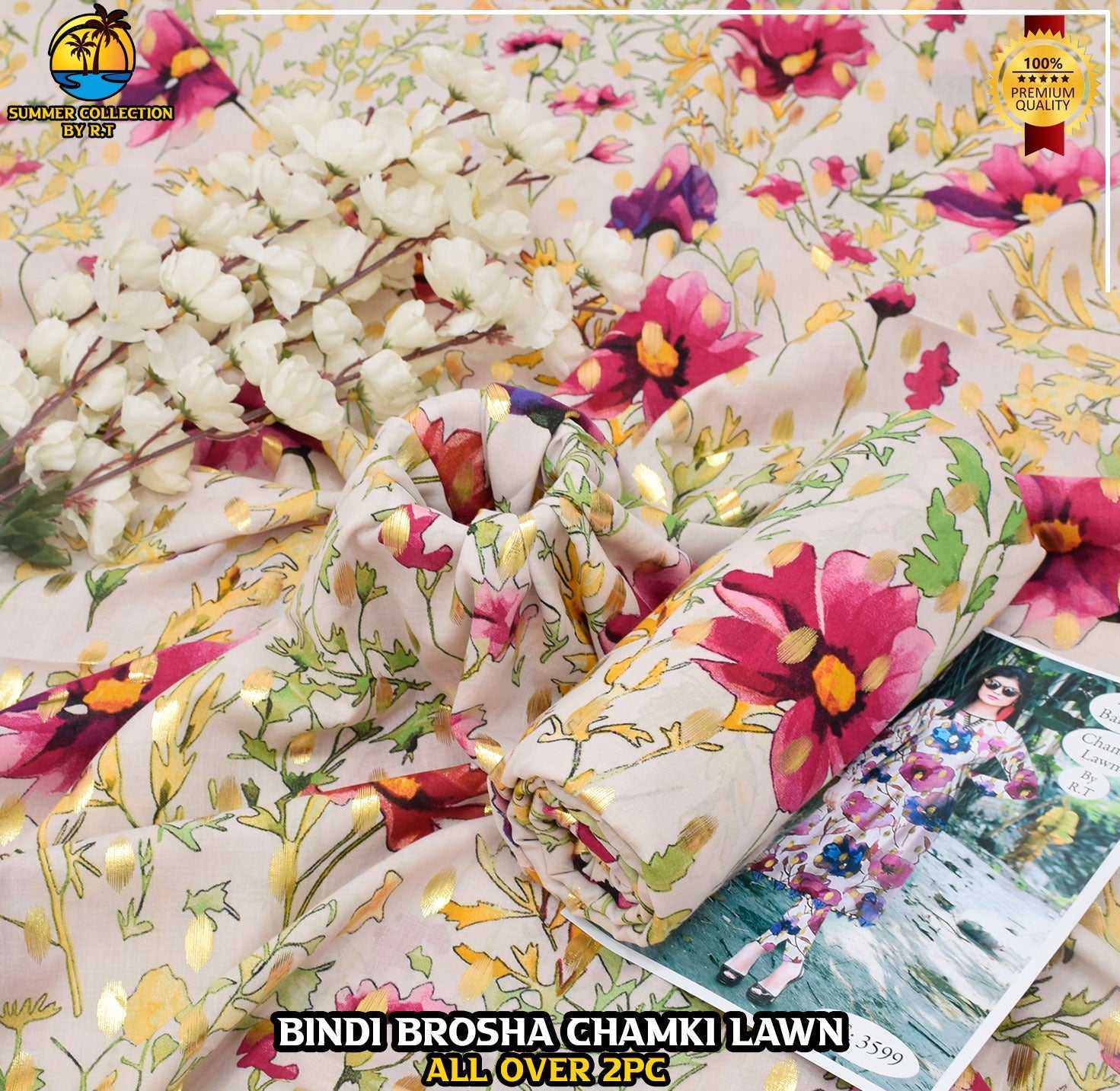 Digital Print & Bindi Chamki Allover 2pc Lawn ML-001