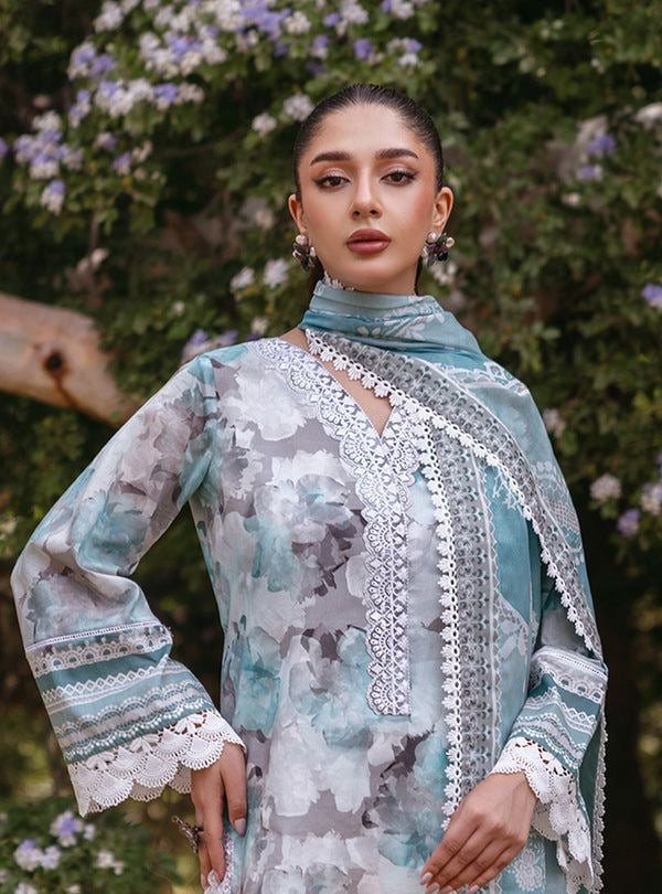 Printed Patch Emb Lawn 3 Piece Unstitched Suit MI -06 Summer Collection