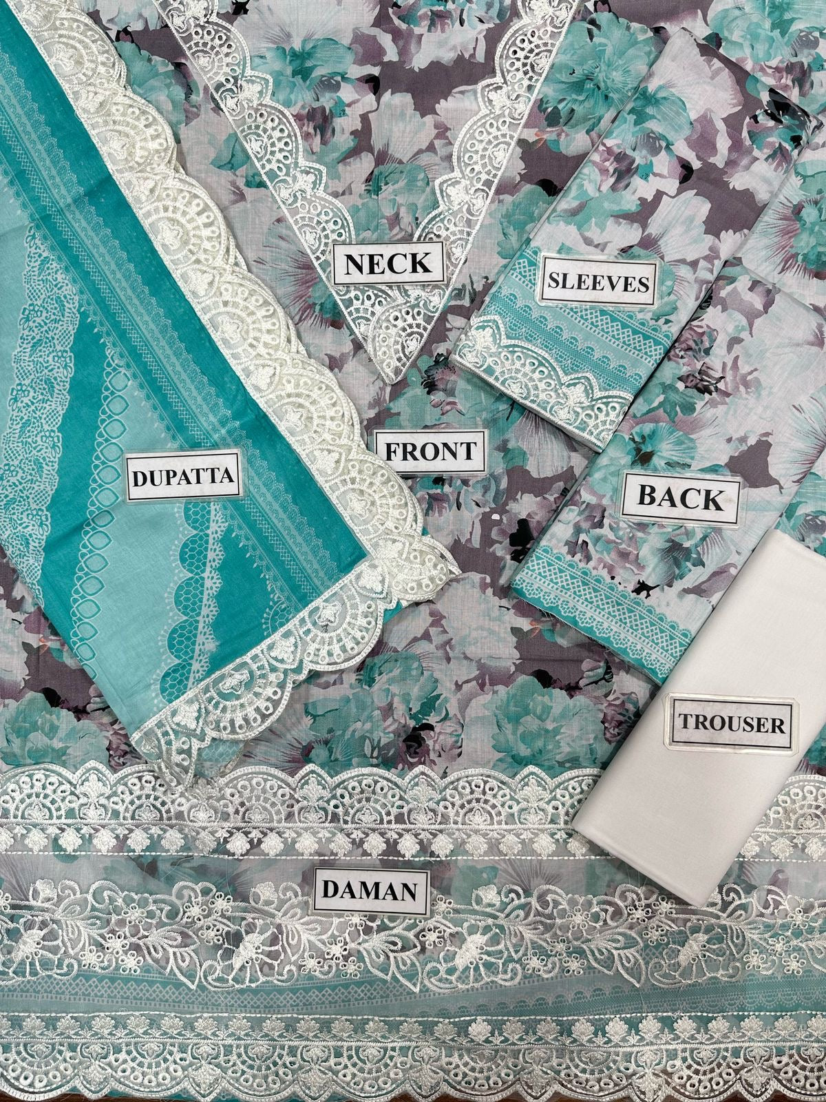 Printed Patch Emb Lawn 3 Piece Unstitched Suit MI -06 Summer Collection