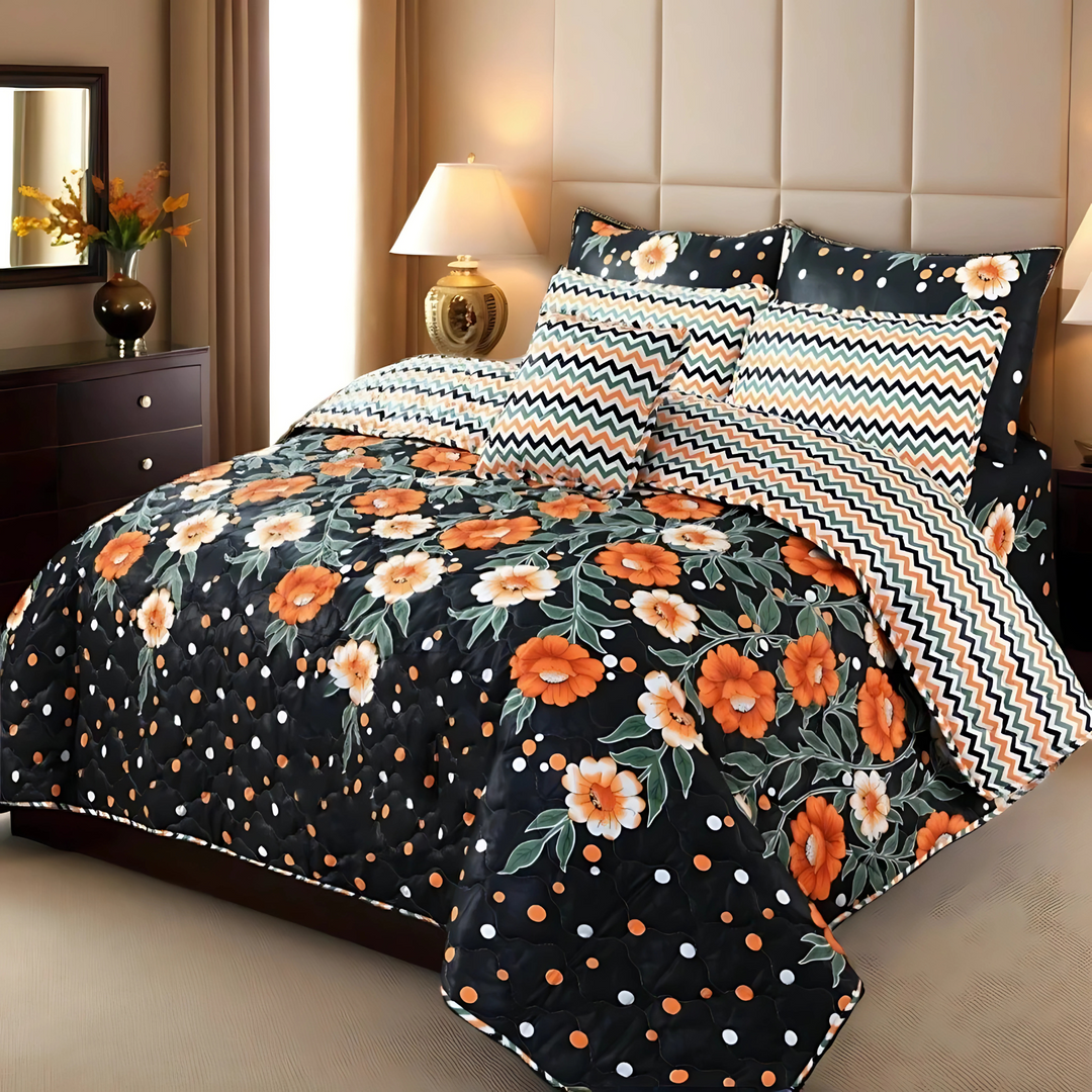 Black Multi-7pc Summer Comforter Set. ( Light Filling)