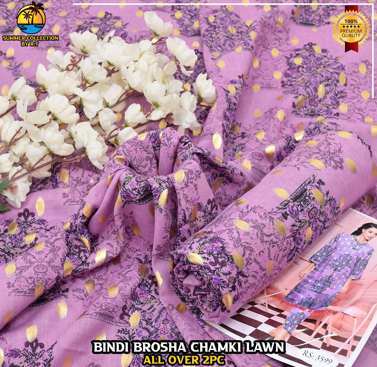 Digital Print & Bindi Chamki Allover 2pc Lawn