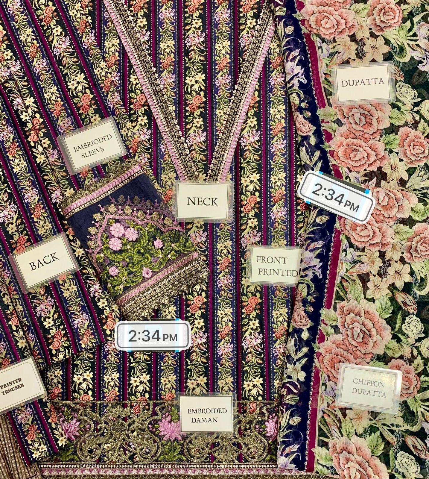 Printed Patch Emb Lawn 3 Piece Unstitched Suit MI -07 Summer Collection