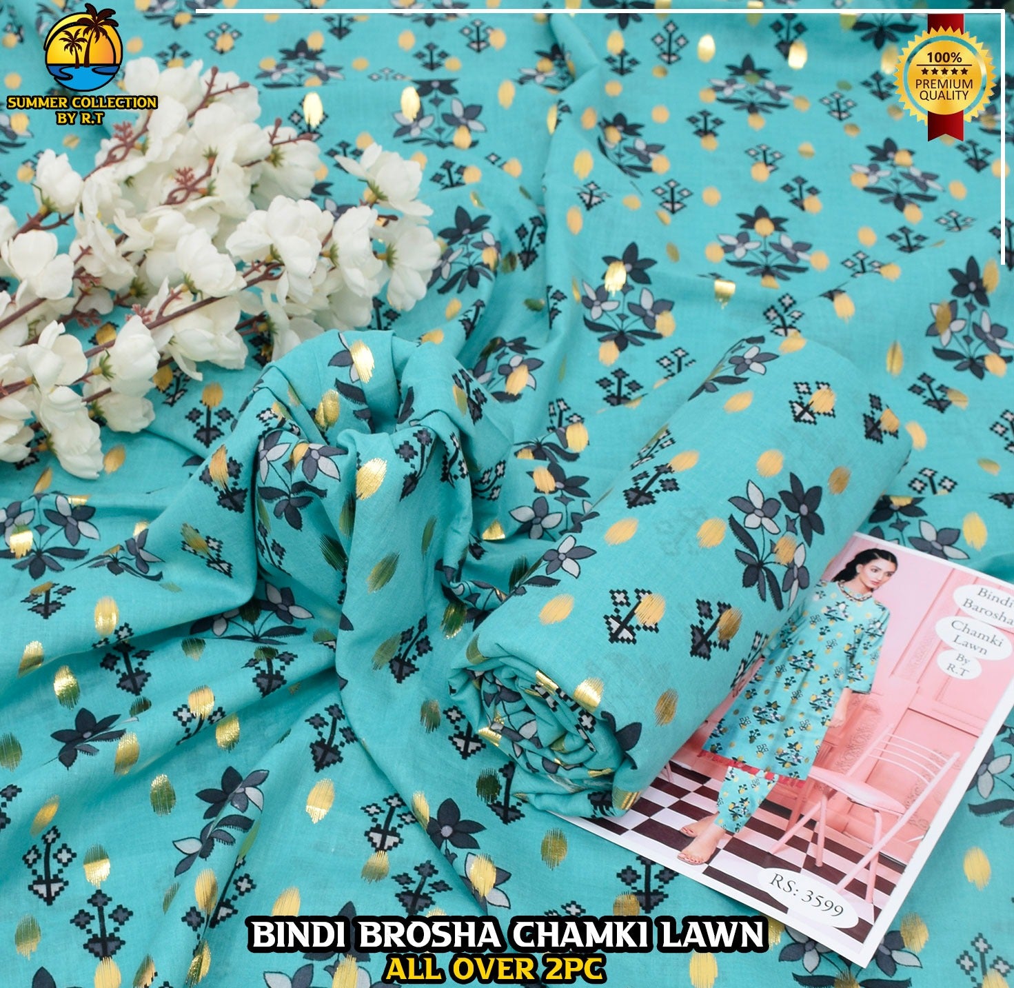 Digital Print & Bindi Chamki Allover 2pc Lawn ML-001