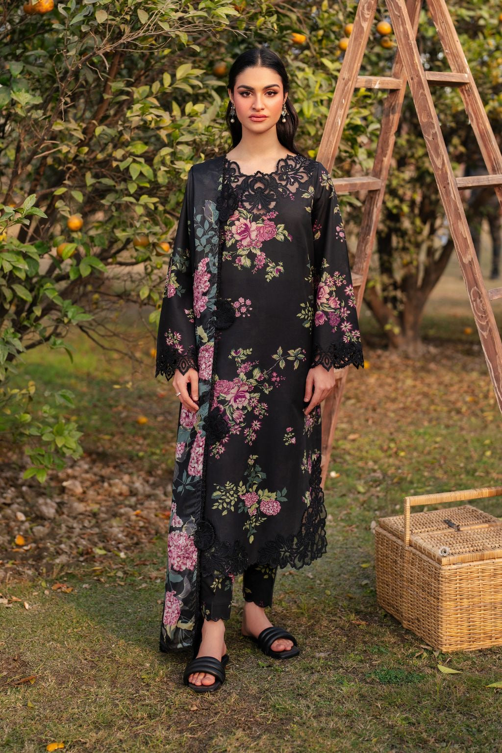 Printed Patch Emb Lawn 3 Piece Unstitched Suit ML -04 Summer Collection