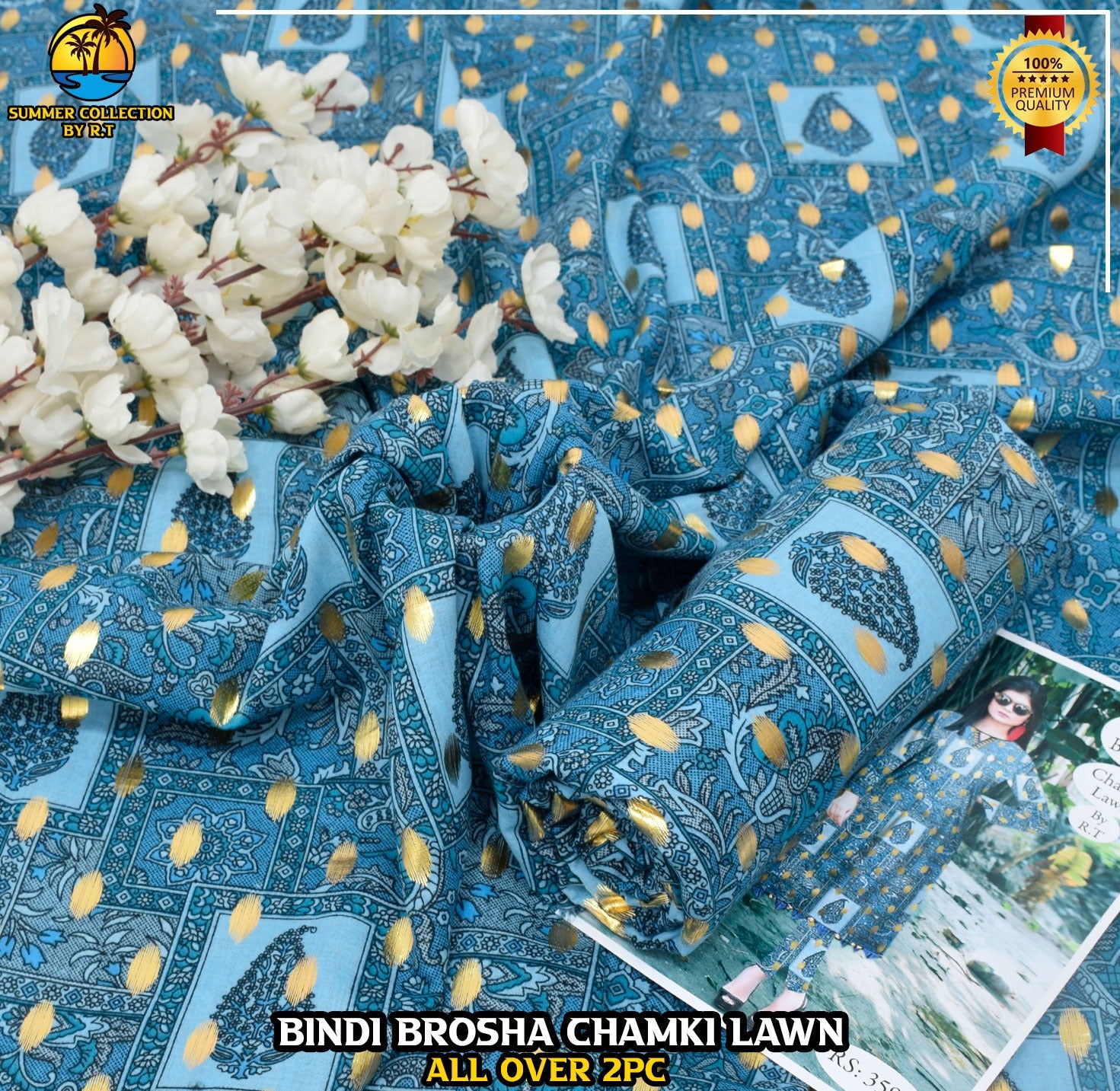 Digital Print & Bindi Chamki Allover 2pc Lawn