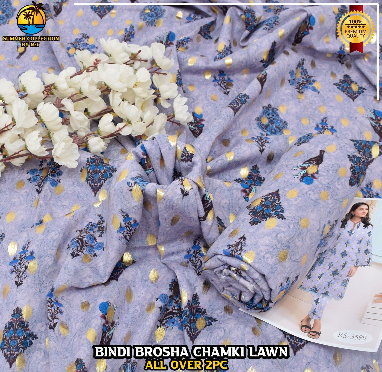 Digital Print & Bindi Chamki Allover 2pc Lawn ML-001