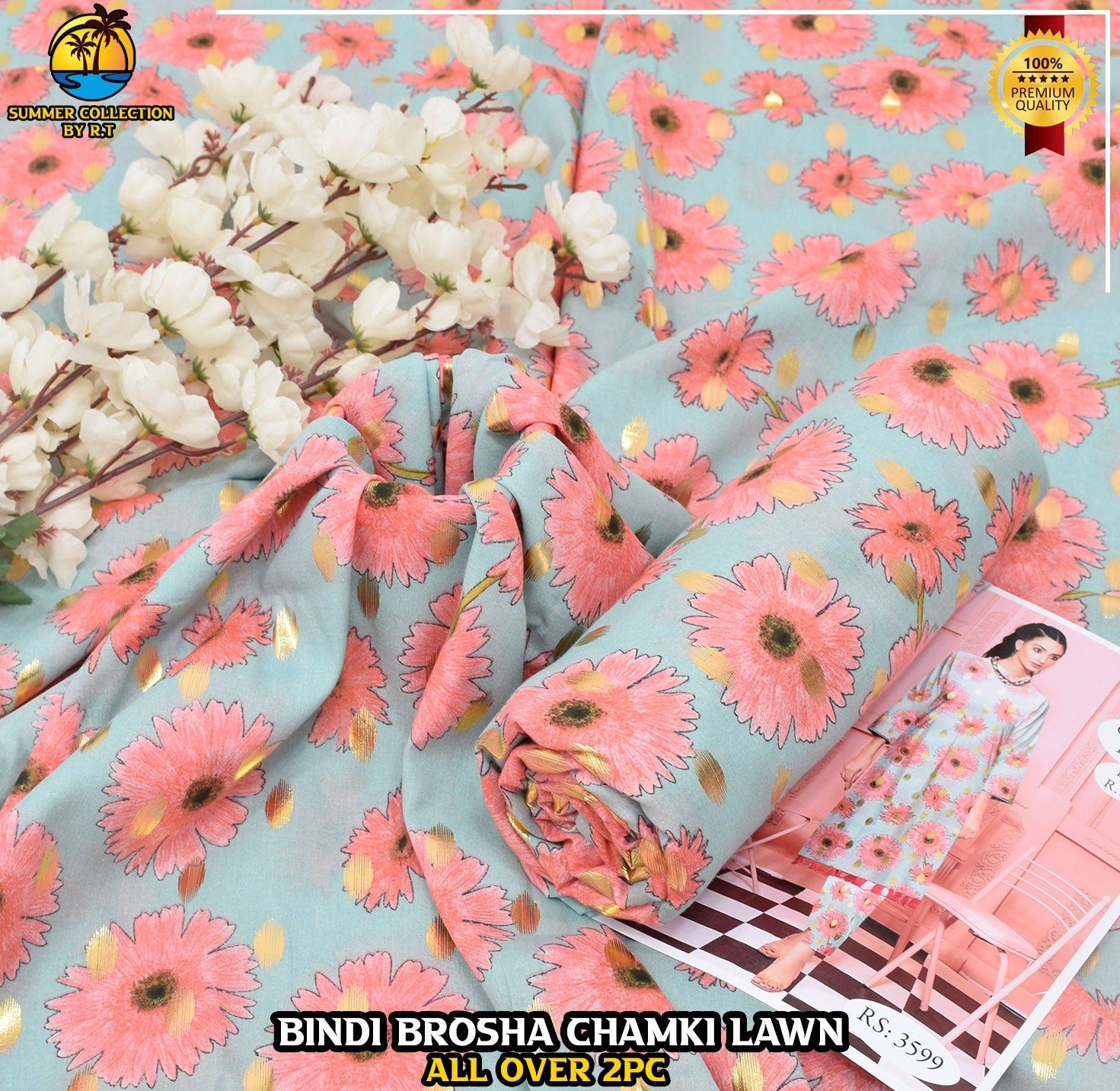 Digital Print & Bindi Chamki Allover 2pc Lawn ML-001