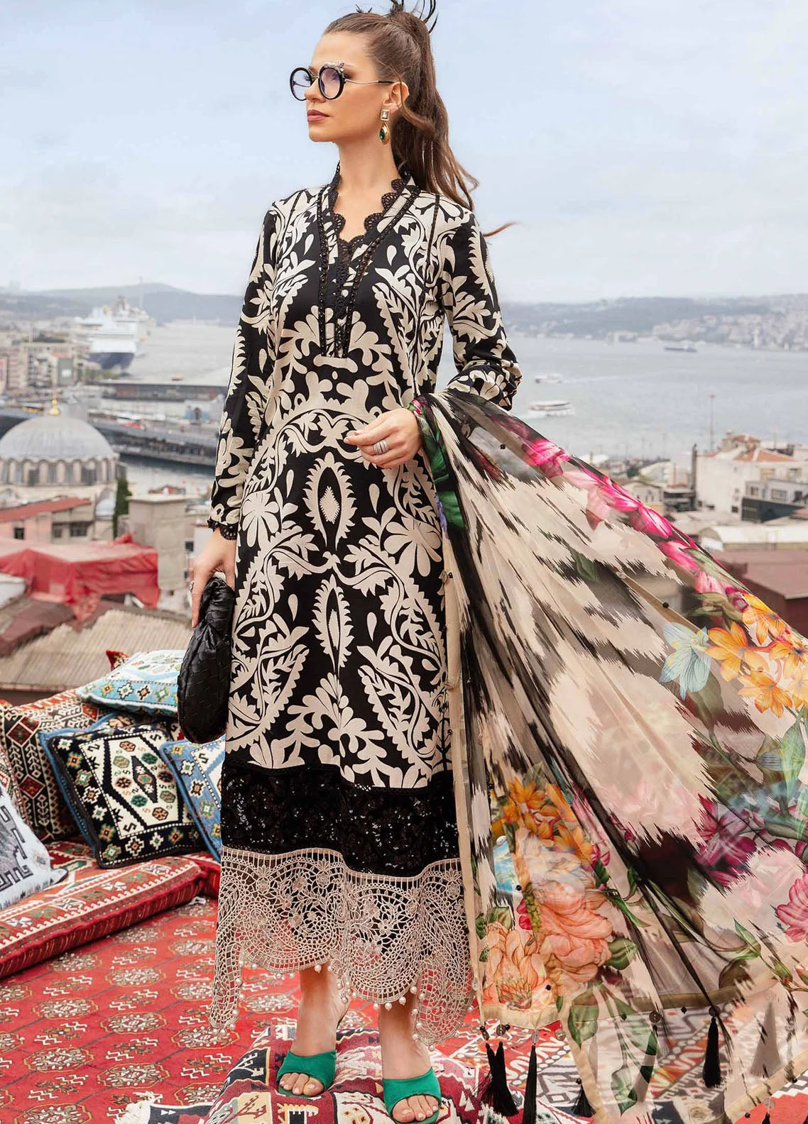 Printed Patch Emb Lawn 3 Piece Unstitched Suit ML -022 Summer Collection