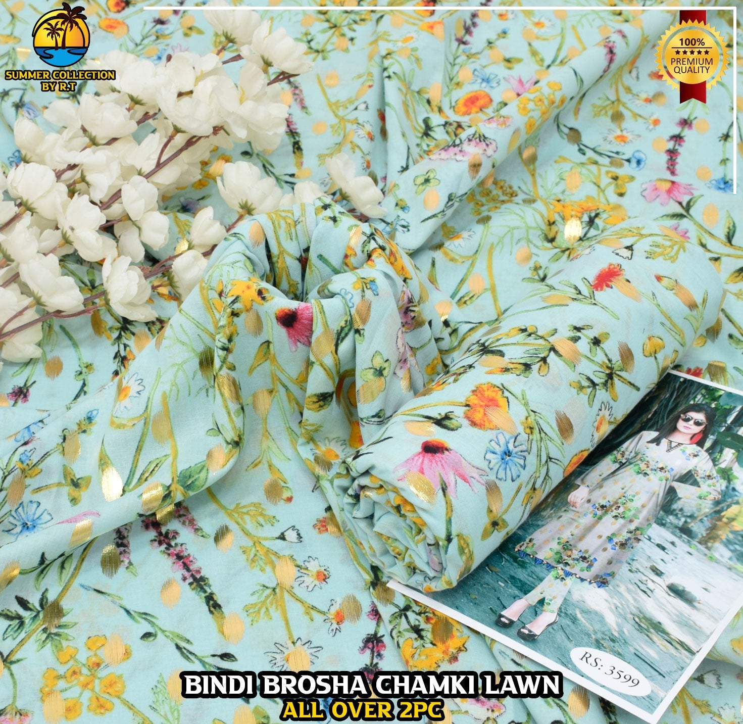 Digital Print & Bindi Chamki Allover 2pc Lawn ML-001