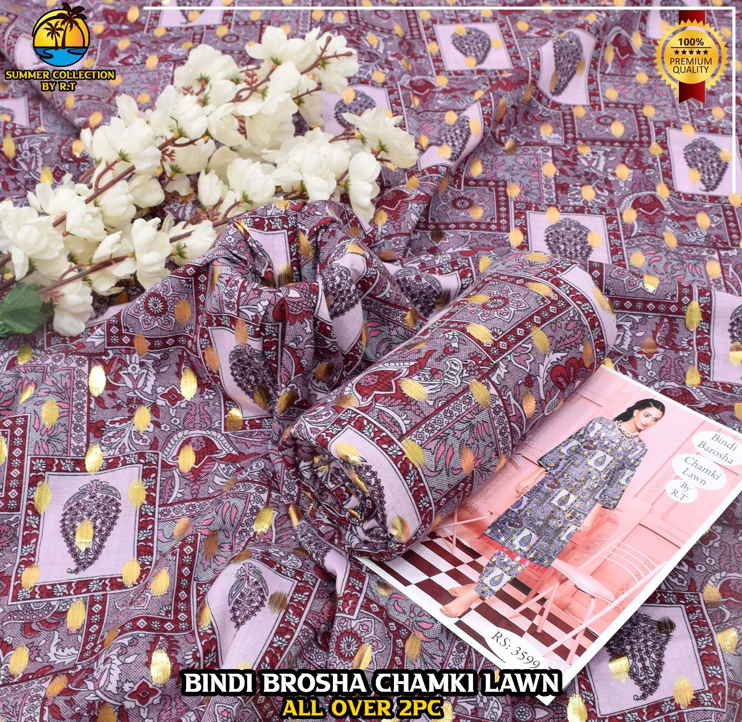Digital Print & Bindi Chamki Allover 2pc Lawn ML-001